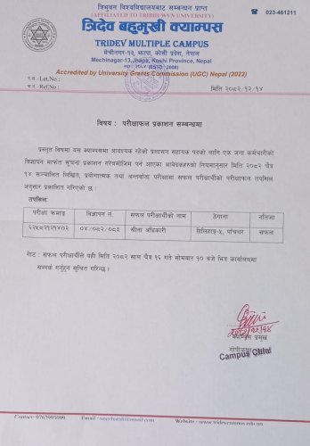 परीक्षाफल प्रकाशन सम्बन्धमा 